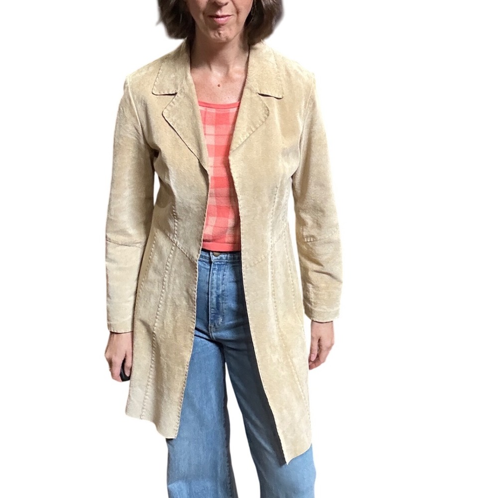 Camel Tan Suede Trench Coat Genuine Leather Suede Jacket Boho Chic Small Medium